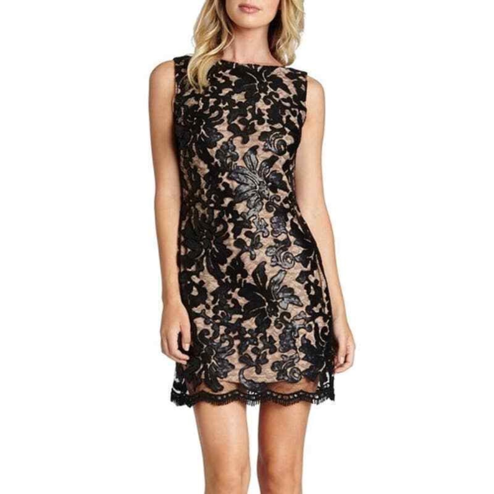 Dress the Population Black Lace Overlay Nude Mini Dress